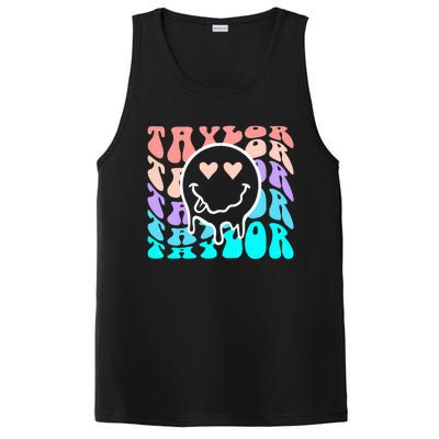 T.aylor First Name Retro Happy Face Groovy Birthday Gift PosiCharge Competitor Tank