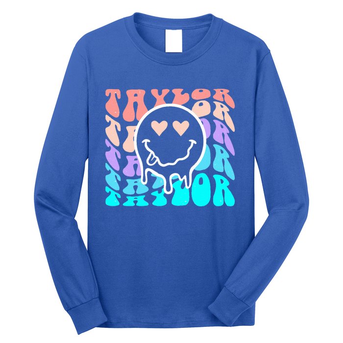 T.aylor First Name Retro Happy Face Groovy Birthday Gift Long Sleeve Shirt