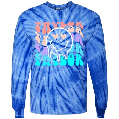 T.aylor First Name Retro Happy Face Groovy Birthday Gift Tie-Dye Long Sleeve Shirt