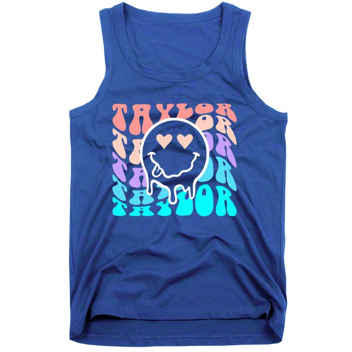 T.aylor First Name Retro Happy Face Groovy Birthday Gift Tank Top