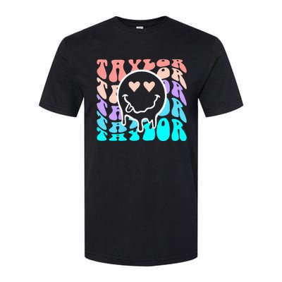 T.aylor First Name Retro Happy Face Groovy Birthday Gift Softstyle CVC T-Shirt