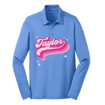 T.aylor First Name Vintage Style 70s Personalized Silk Touch Performance Long Sleeve Polo