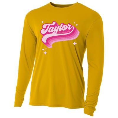 T.aylor First Name Vintage Style 70s Personalized Cooling Performance Long Sleeve Crew