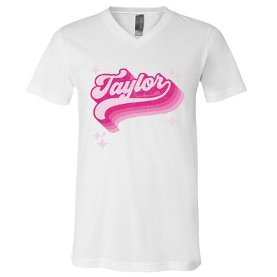 T.aylor First Name Vintage Style 70s Personalized V-Neck T-Shirt