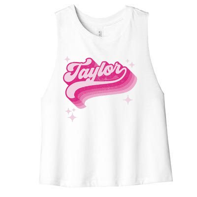 T.aylor First Name Vintage Style 70s Personalized Women's Racerback Cropped Tank