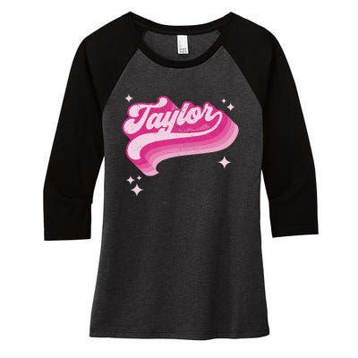 T.aylor First Name Vintage Style 70s Personalized Women's Tri-Blend 3/4-Sleeve Raglan Shirt