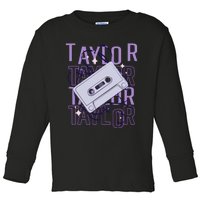 Taylor First Name Personalized Groovy 80S Birthday Toddler Long Sleeve Shirt