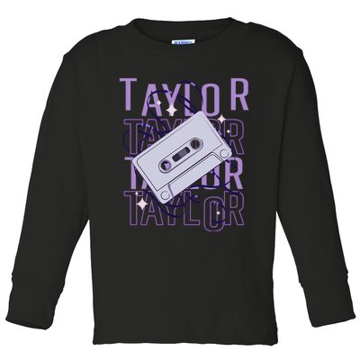 Taylor First Name Personalized Groovy 80S Birthday Toddler Long Sleeve Shirt