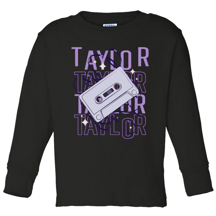 Taylor First Name Personalized Groovy 80S Birthday Toddler Long Sleeve Shirt