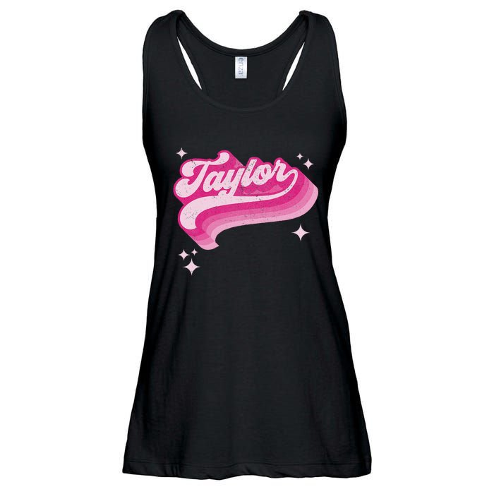 Taylor First Name Girl Vintage Style 70s Personalized Retro Ladies Essential Flowy Tank