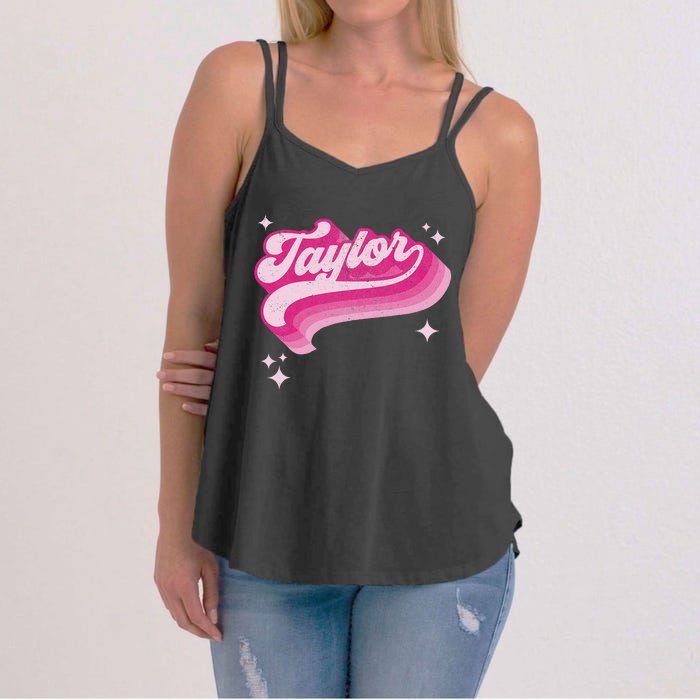 Taylor First Name Girl Vintage Style 70s Personalized Retro Women's Strappy Tank