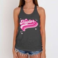 Taylor First Name Girl Vintage Style 70s Personalized Retro Women's Knotted Racerback Tank