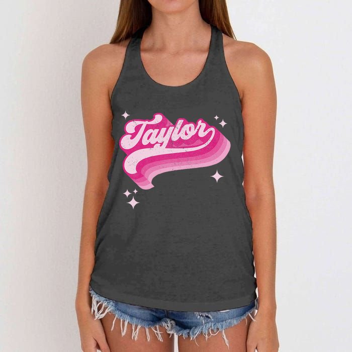 Taylor First Name Girl Vintage Style 70s Personalized Retro Women's Knotted Racerback Tank