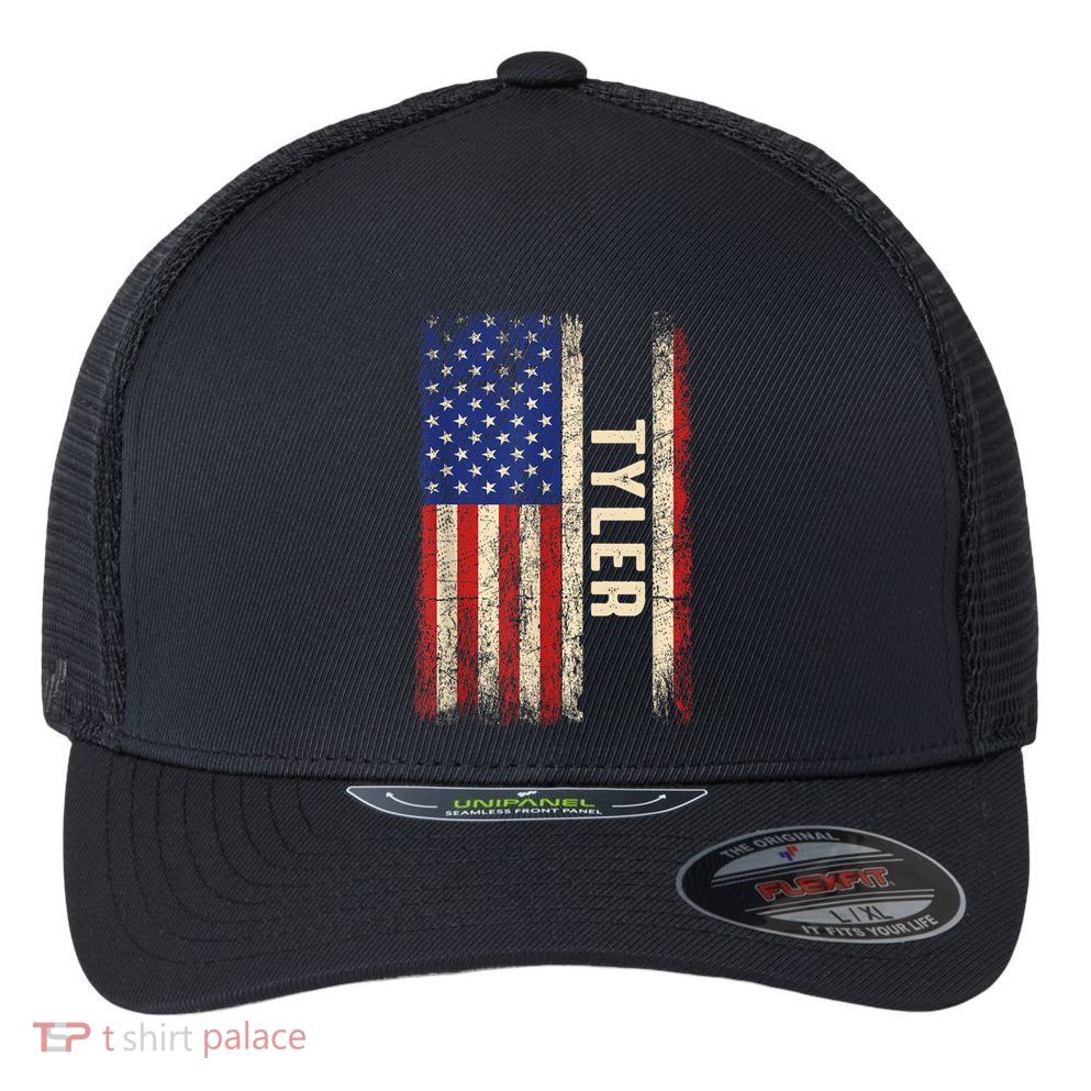 Tyler First Name Gift Tyler Name American Flag Gift Flexfit Unipanel Trucker Cap
