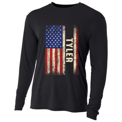 Tyler First Name Gift Tyler Name American Flag Gift Cooling Performance Long Sleeve Crew