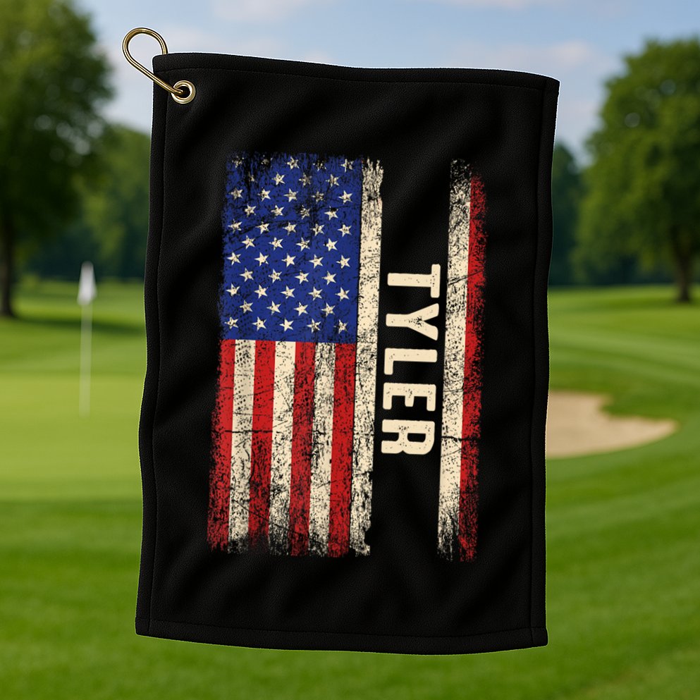 Tyler First Name Gift Tyler Name American Flag Gift Golf Towel
