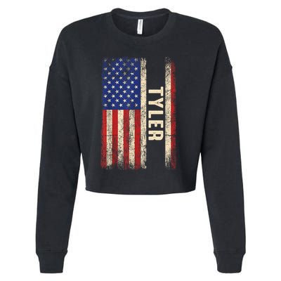 Tyler First Name Gift Tyler Name American Flag Gift Cropped Pullover Crew