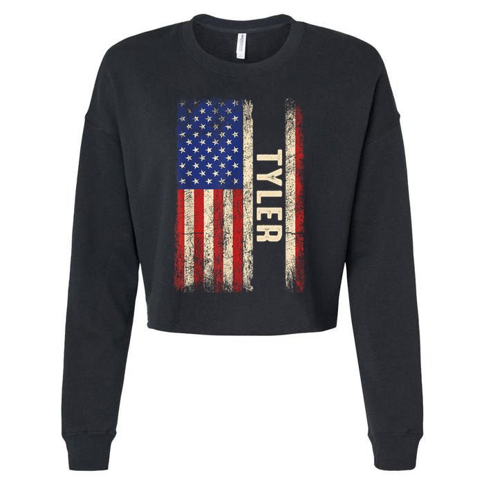 Tyler First Name Gift Tyler Name American Flag Gift Cropped Pullover Crew