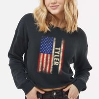 Tyler First Name Gift Tyler Name American Flag Gift Cropped Pullover Crew