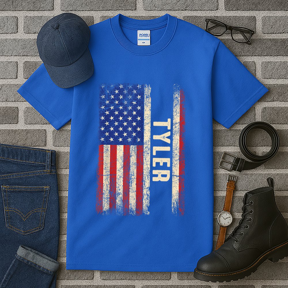 Tyler First Name Gift Tyler Name American Flag Gift Tall T-Shirt