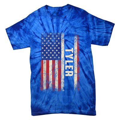 Tyler First Name Gift Tyler Name American Flag Gift Tie-Dye T-Shirt