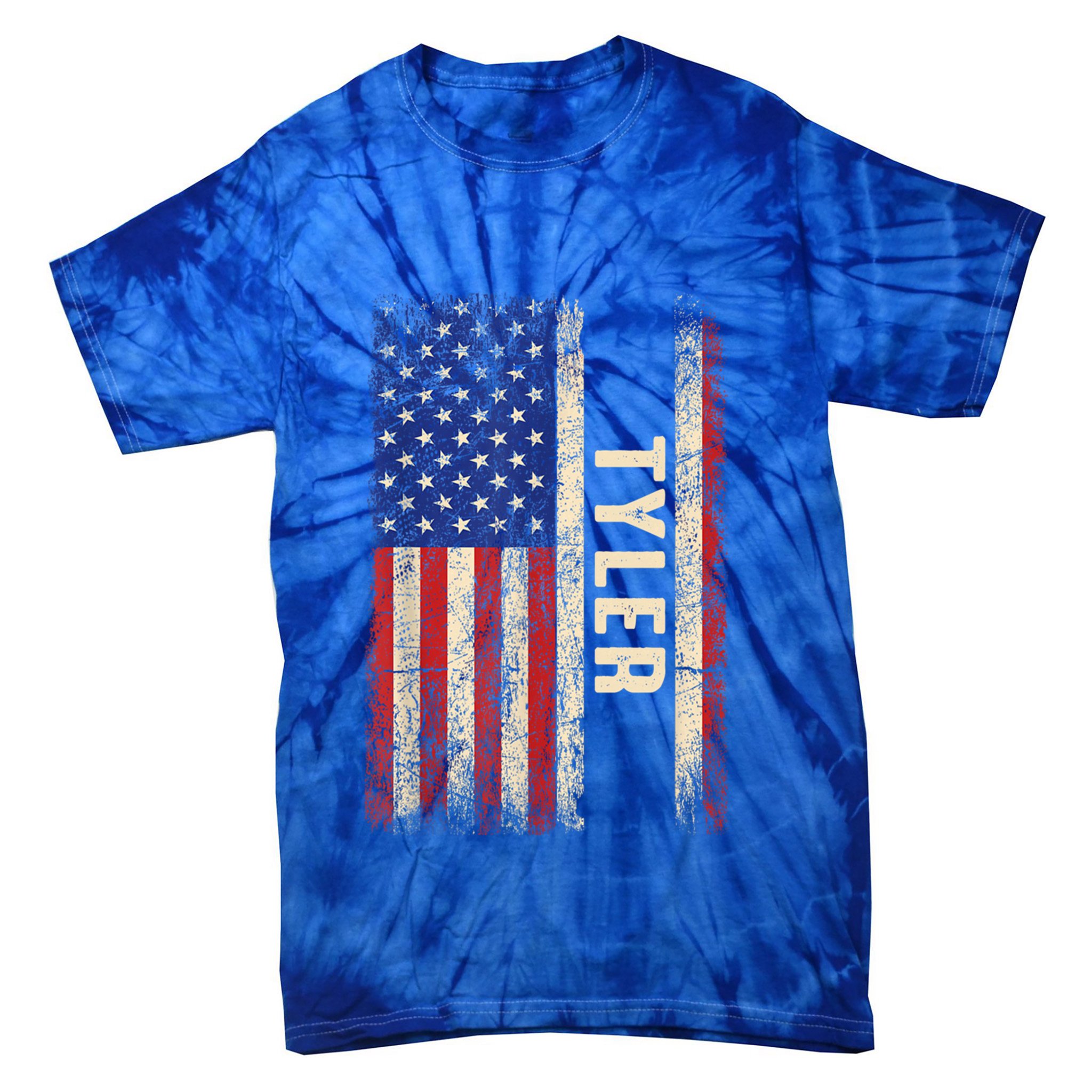 Tyler First Name Gift Tyler Name American Flag Gift Tie-Dye T-Shirt