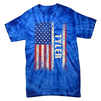 Tyler First Name Gift Tyler Name American Flag Gift Tie-Dye T-Shirt