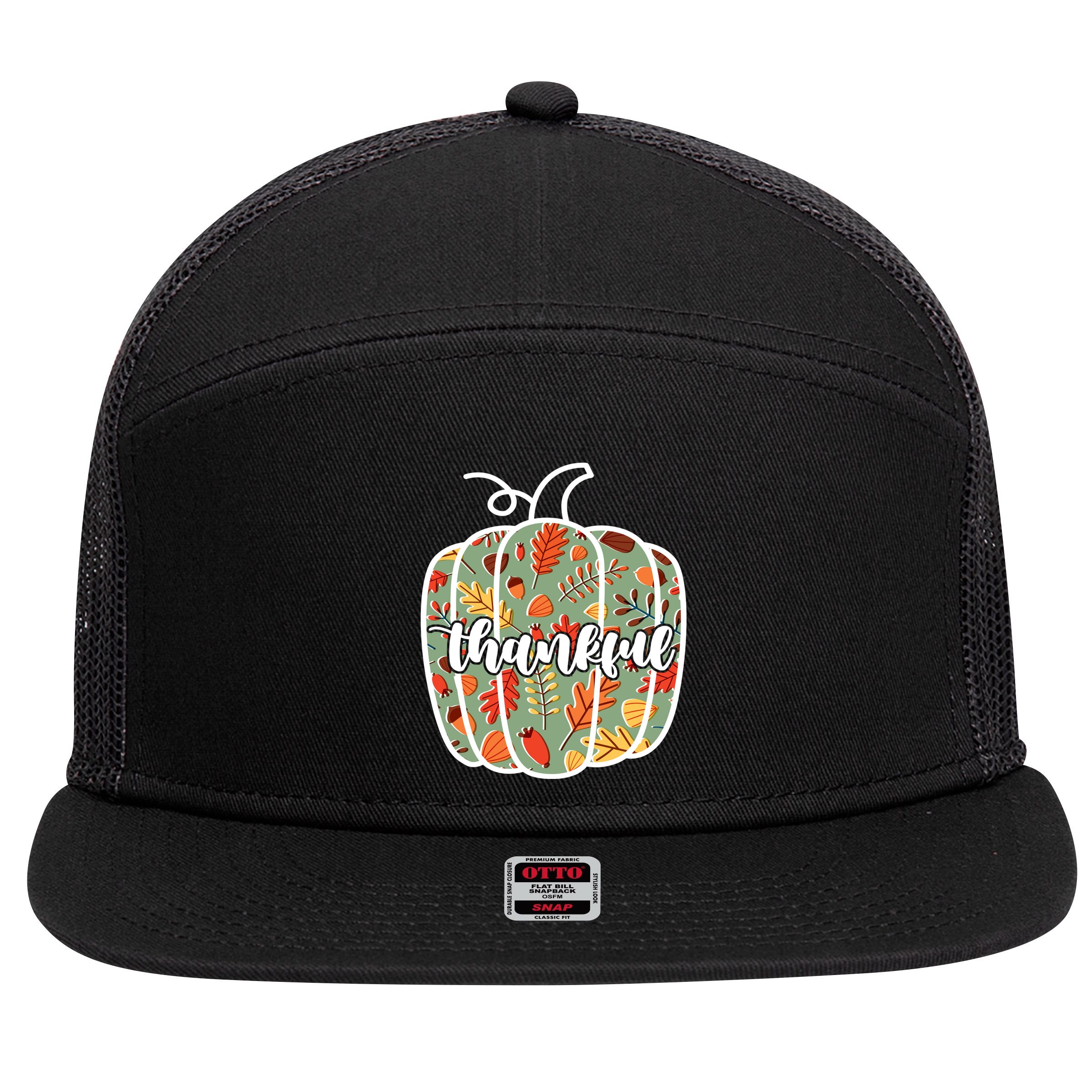 Thankful Fall Nature Pumpkin 7 Panel Mesh Trucker Snapback Hat