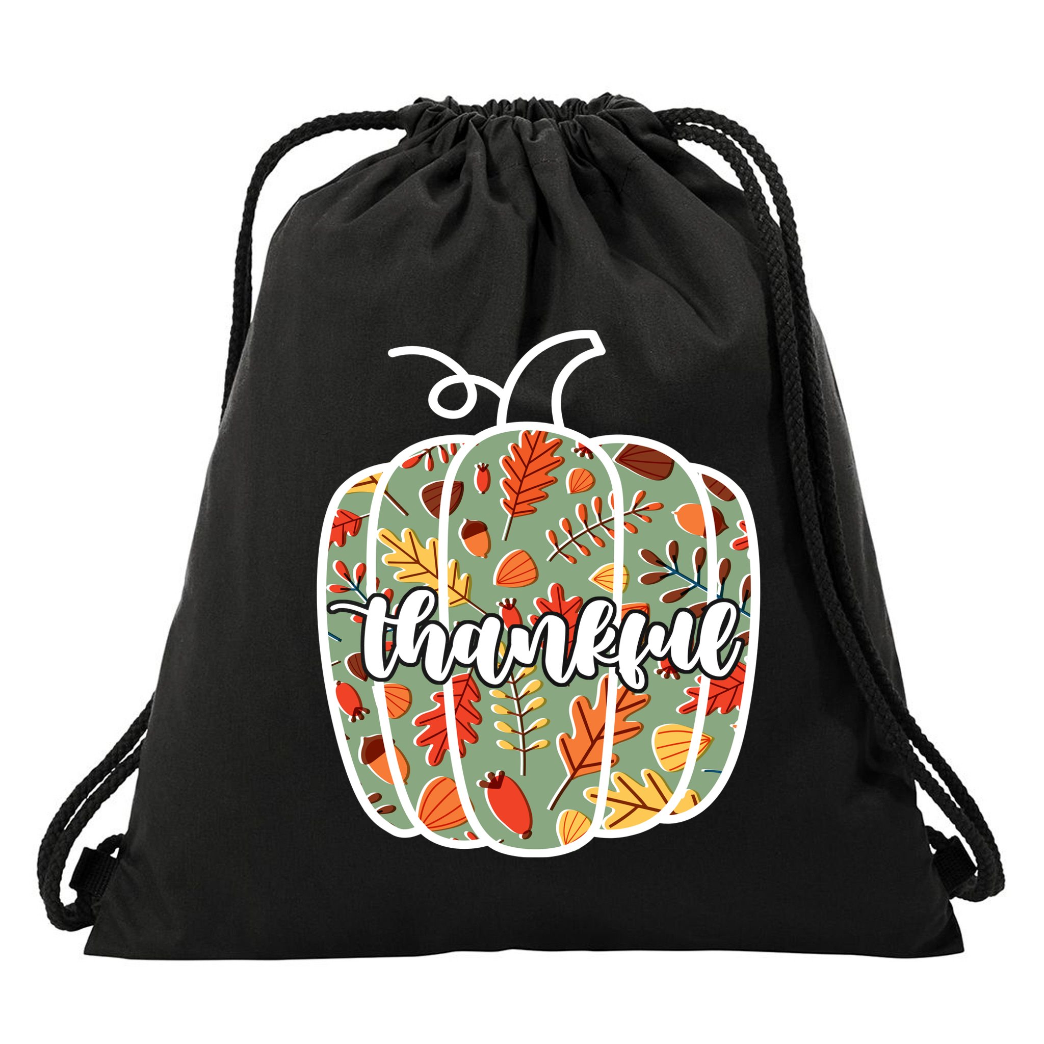 Thankful Fall Nature Pumpkin Drawstring Bag
