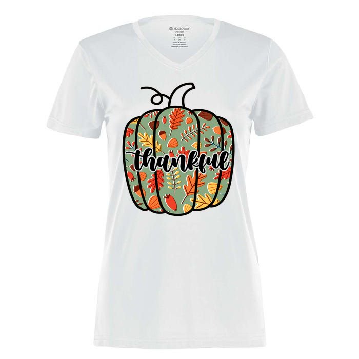 Thankful Fall Nature Pumpkin Women's Momentum V-Neck T-Shirt