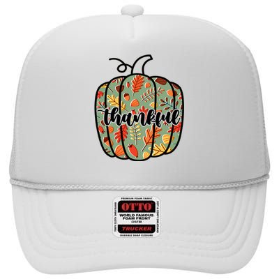 Thankful Fall Nature Pumpkin High Crown Mesh Back Trucker Hat