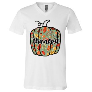 Thankful Fall Nature Pumpkin V-Neck T-Shirt