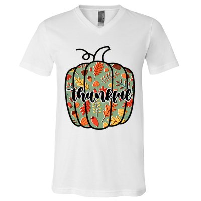 Thankful Fall Nature Pumpkin V-Neck T-Shirt