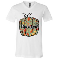 Thankful Fall Nature Pumpkin V-Neck T-Shirt