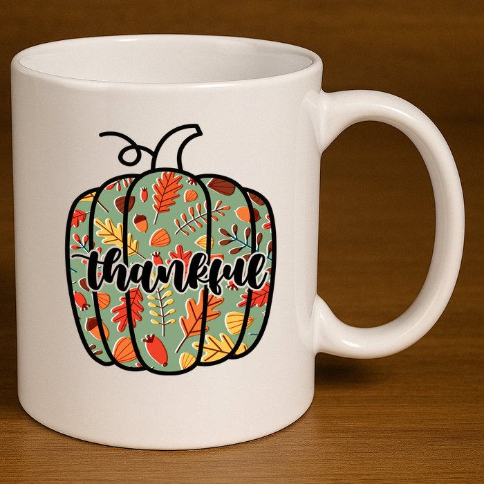 Thankful Fall Nature Pumpkin 11oz C Handle Ceramic Mug