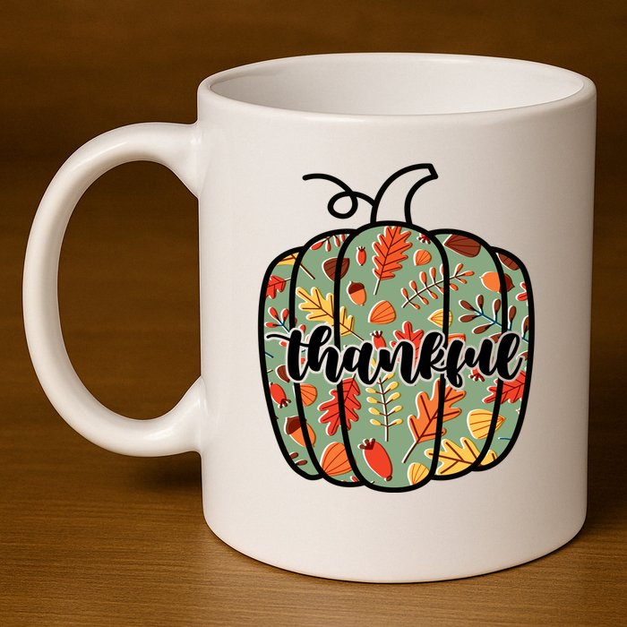 Thankful Fall Nature Pumpkin 11oz C Handle Ceramic Mug