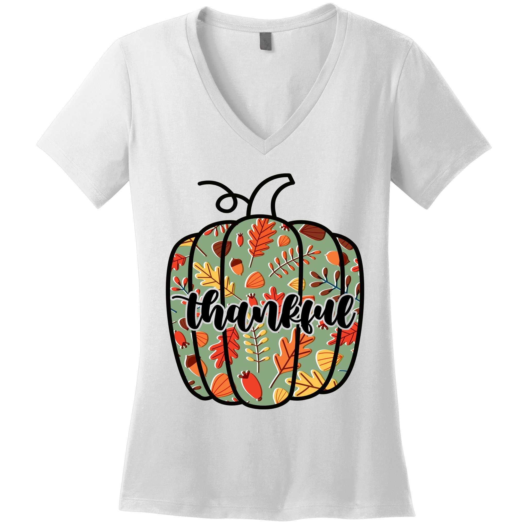 Thankful Fall Nature Pumpkin Women's V-Neck T-Shirt