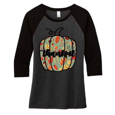 Thankful Fall Nature Pumpkin Women's Tri-Blend 3/4-Sleeve Raglan Shirt