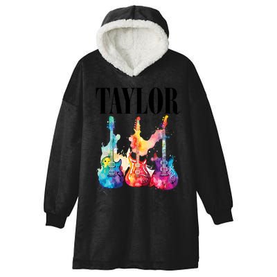 Taylor First Name Personalized Groovy 80S 90S Hooded Wearable Blanket