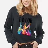 Taylor First Name Personalized Groovy 80S 90S Cropped Pullover Crew
