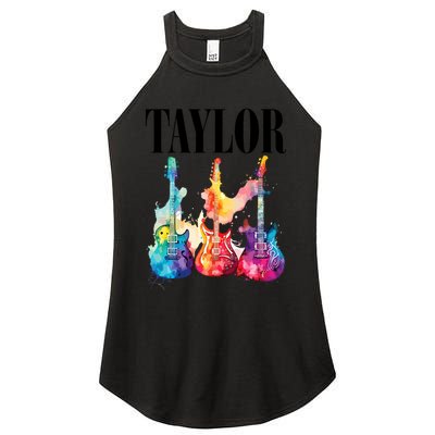 Taylor First Name Personalized Groovy 80S 90S Women's Perfect Tri Rocker Tank