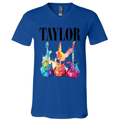Taylor First Name Personalized Groovy 80S 90S V-Neck T-Shirt