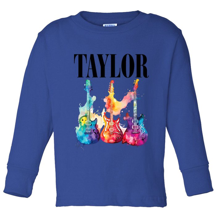 Taylor First Name Personalized Groovy 80S 90S Toddler Long Sleeve Shirt