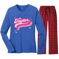 T.aylor First Name Vintage Style 70s Personalized Retro Women's Long Sleeve Flannel Pajama Set 