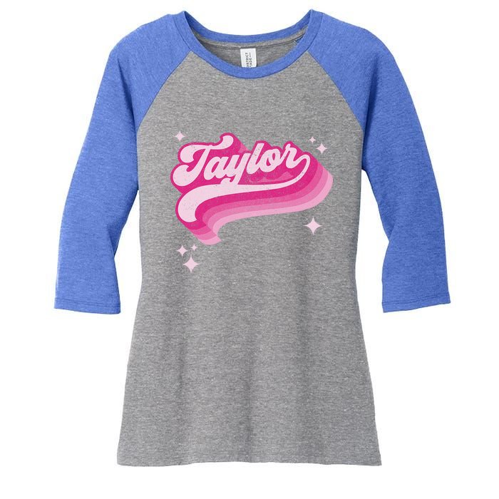 T.aylor First Name Vintage Style 70s Personalized Retro Women's Tri-Blend 3/4-Sleeve Raglan Shirt