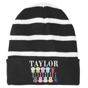 Taylor First Name Personalized Birthday Party Gift Striped Beanie with Solid Band