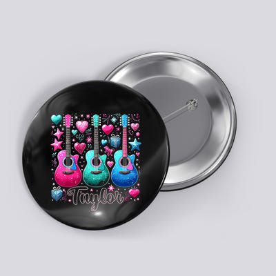 Taylor First Name Personalized Groovy 80s Pink Retro Button