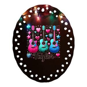 Taylor First Name Personalized Groovy 80s Pink Retro Ceramic Oval Ornament