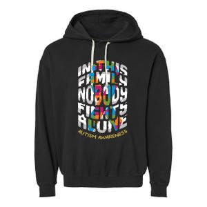 This Family Nobody Alone April Blue Rainbow Autism Awareness Cool Gift Garment-Dyed Fleece Hoodie