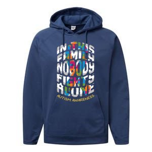 This Family Nobody Alone April Blue Rainbow Autism Awareness Cool Gift Performance Fleece Hoodie